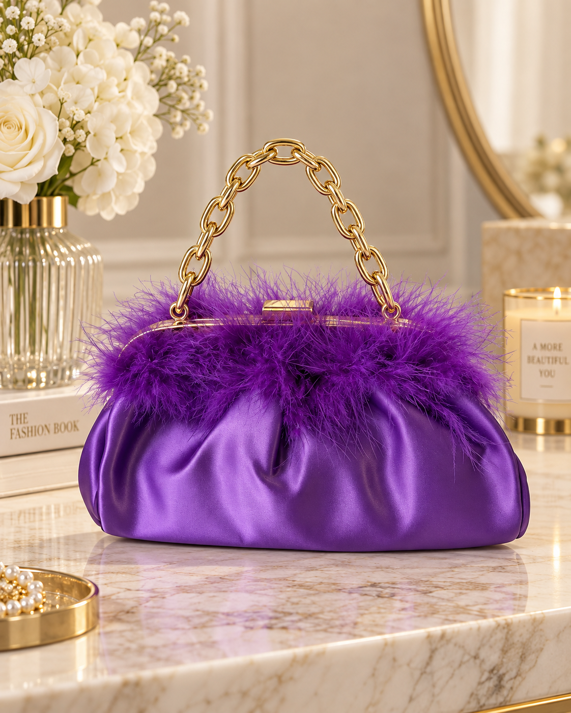 Feather Luxe Bag (Beige/Purple)